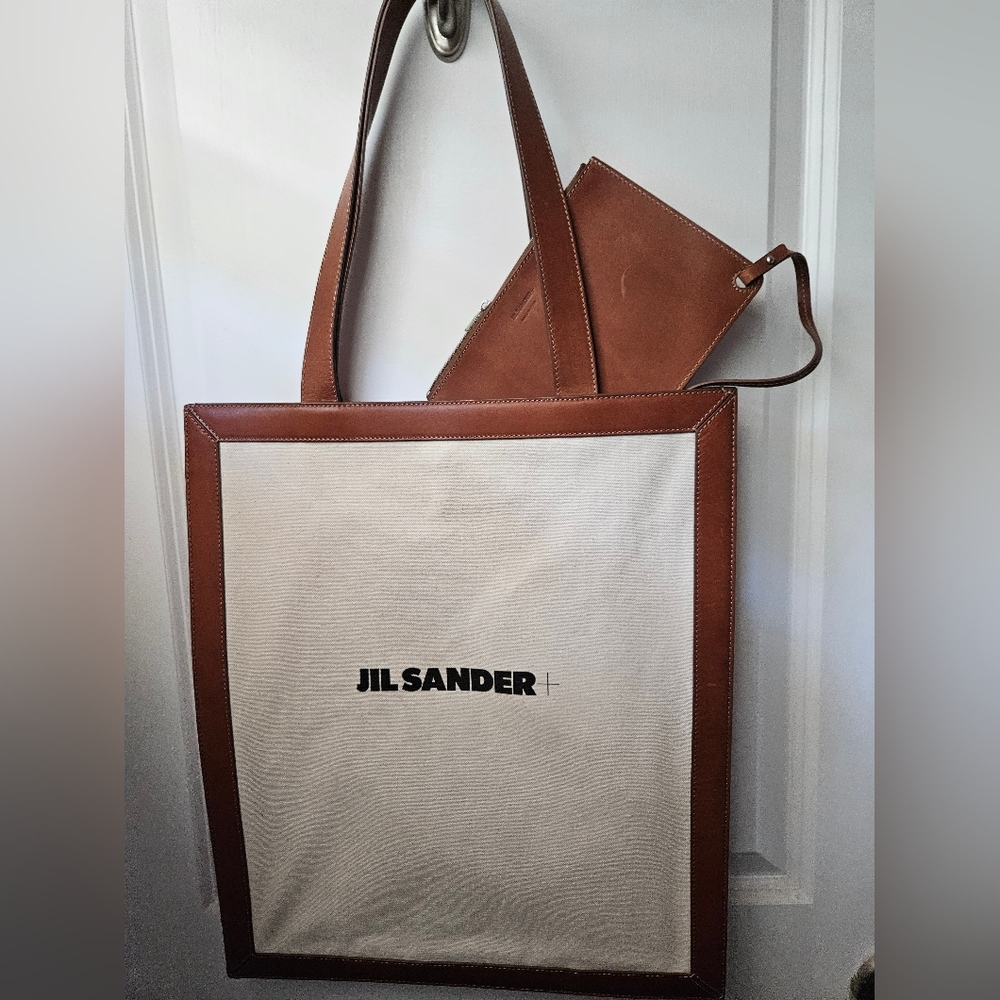 Jil Sander Tan and Cream Tote with Pouch